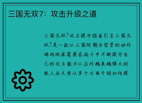 三国无双7：攻击升级之道